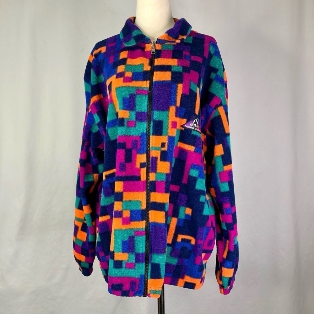 VINTAGE aesse polartec full-zip fleece cubism geometric 90s L